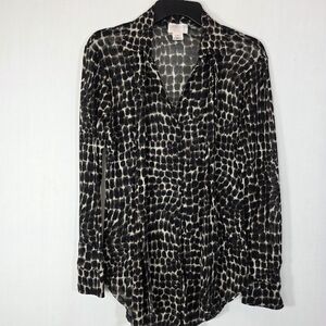 Petit Pois by Viviana G Mixed Animal Print Mesh Button Down Top - Size M